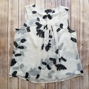 Talbots Black And White Floral Sleeveless Blouse|M
